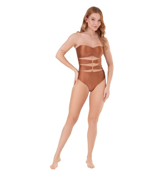 Maillot de Bain Une Pièce Bustier Chic – Collection Éclat de Bronze