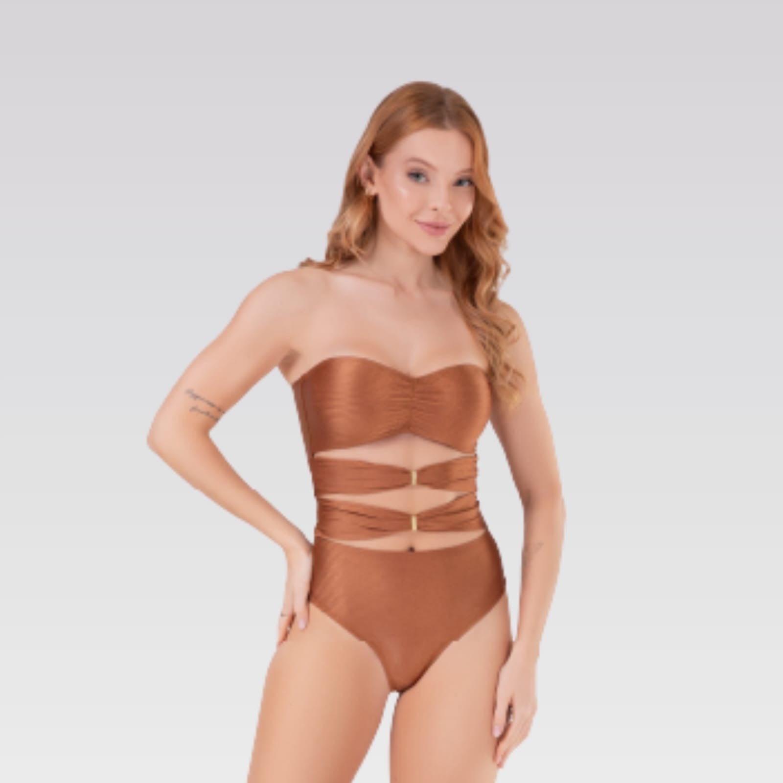 Maillot de Bain Une Pièce Bustier Chic – Collection Éclat de Bronze