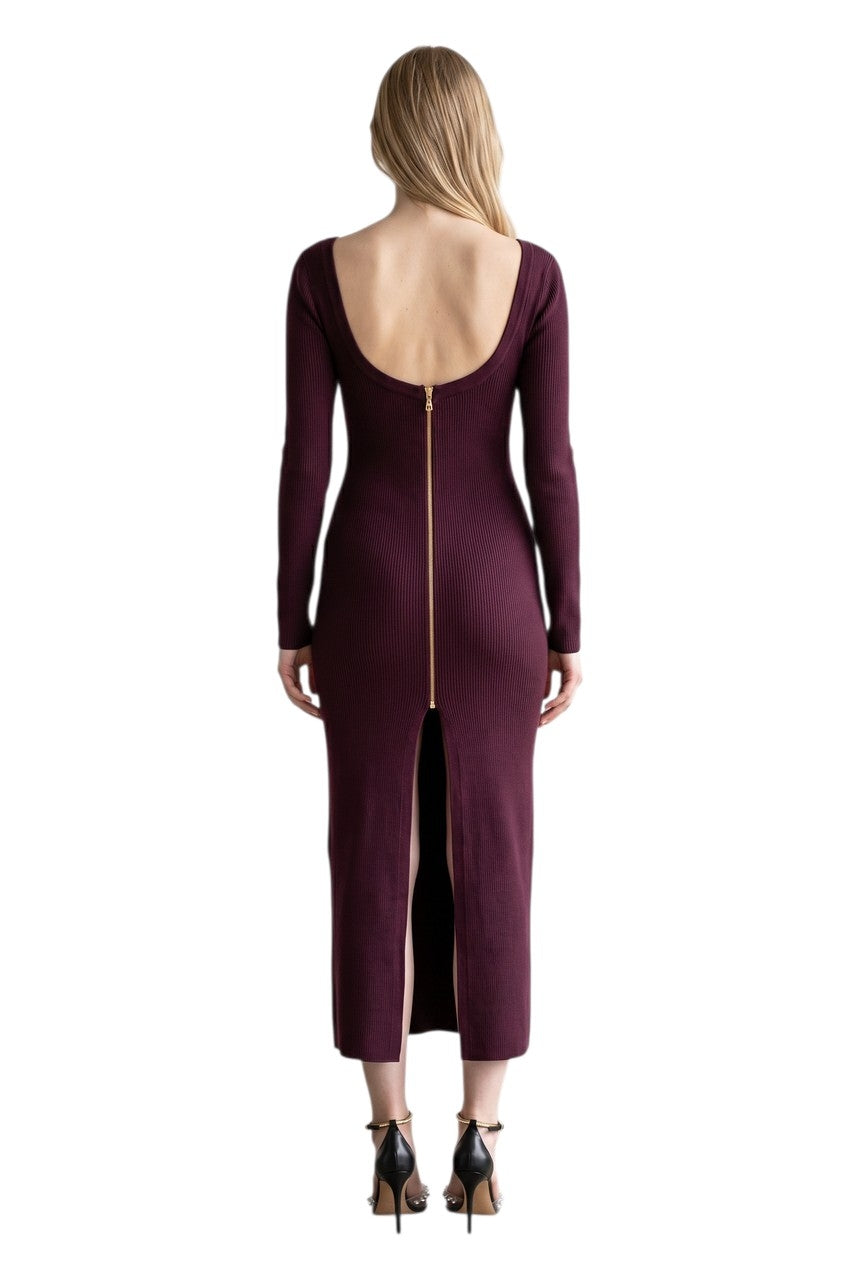 Robe Midi Victoria Dos Nu à Zip Doré – Prune Royal